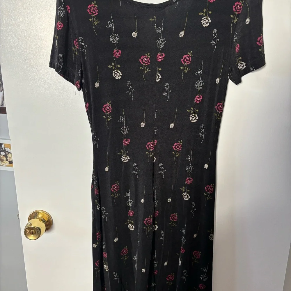 John Robert’s Black and Pink Floral Midi Dress Fairy Bohemian Cottagecore - Picture 4 of 5